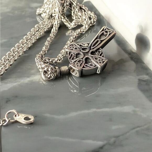 Stainless Steel Celtic Cross Urn Necklace for Ashes Spiga Chain  NIB - Picture 5 of 10